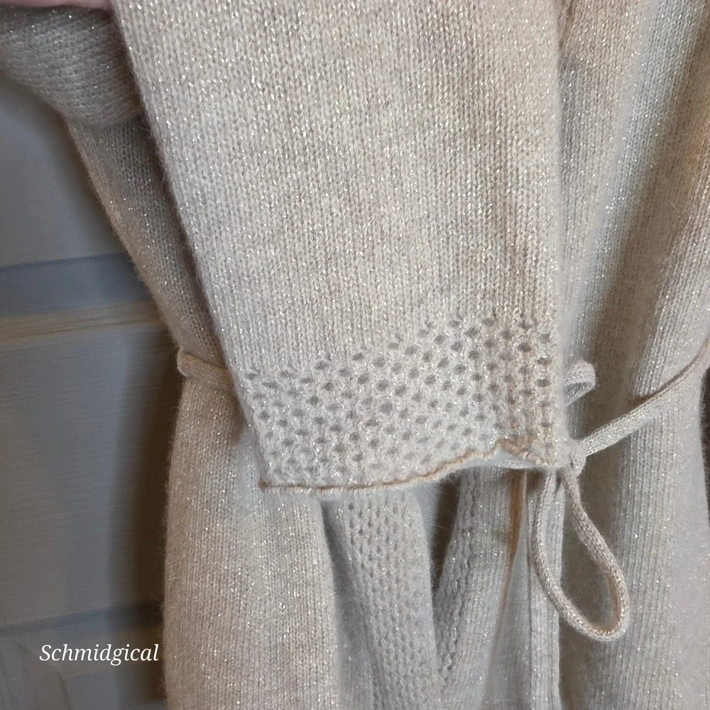 Sarah Spencer Lambswool Angora Belted Cardigan Sweater Beige Metallic XL